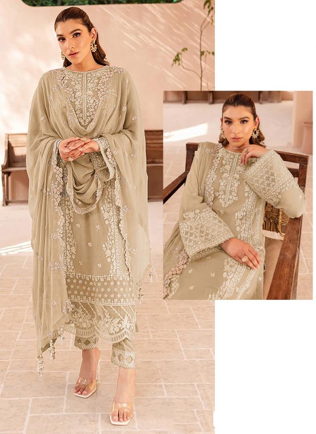 Georgette Beige Eid Wear Embroidery Work Pakistani Suit